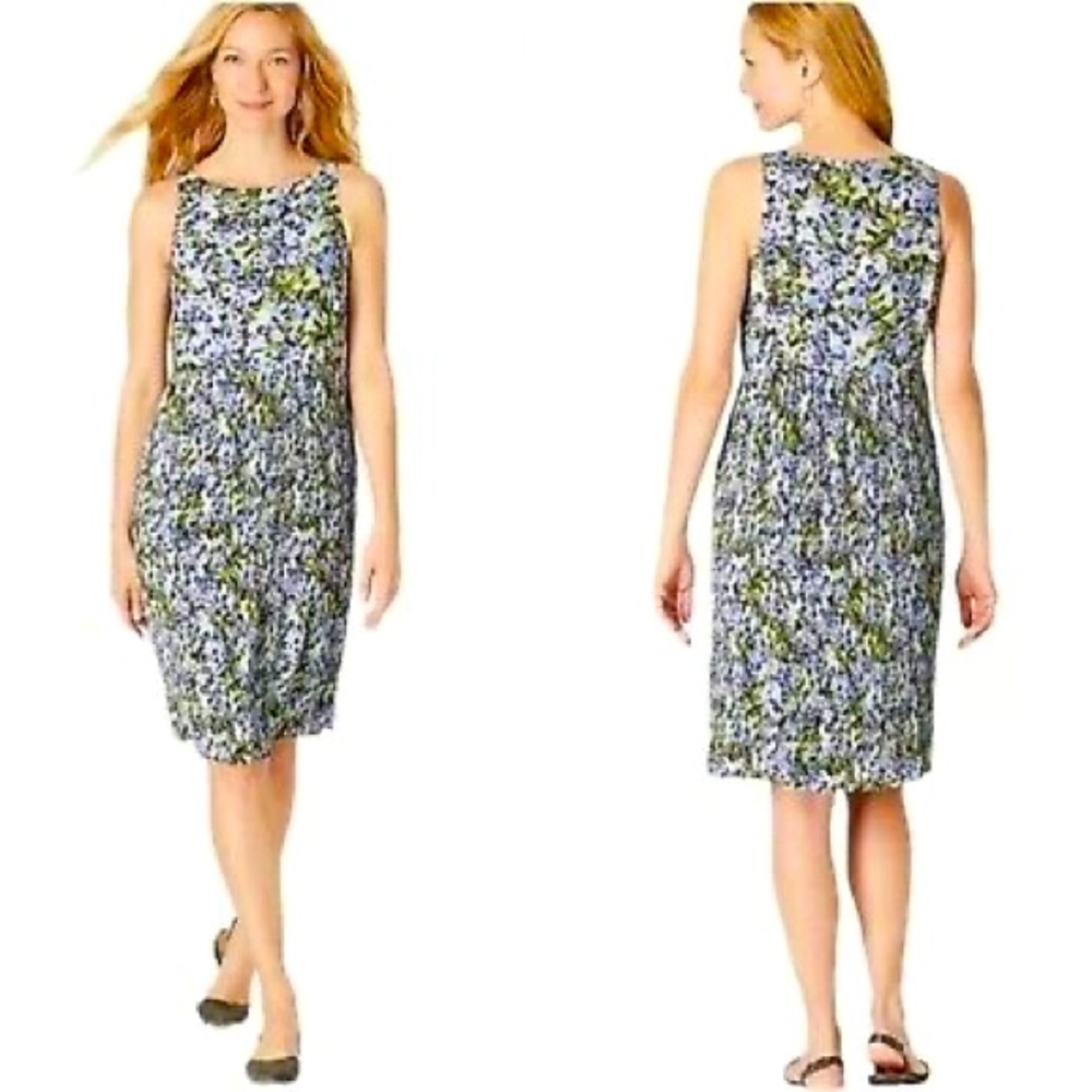 J. Jill Blue  Pleated Floral Shift Knee Length Sleeveless Casual Dress Size M